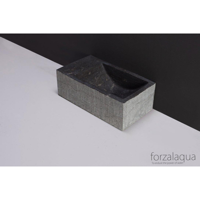 Forzalaqua Venetia Xs Lavabo wc 29x16x10cm rectangulaire 1 trou pour robinetterie gauche pierre de taille ciselé bleu gris